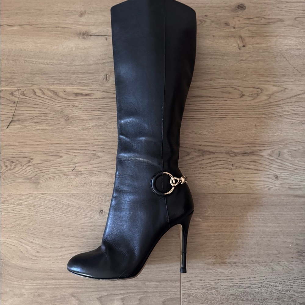 Valentino Black Heeled Boots with Gold Ring Accent